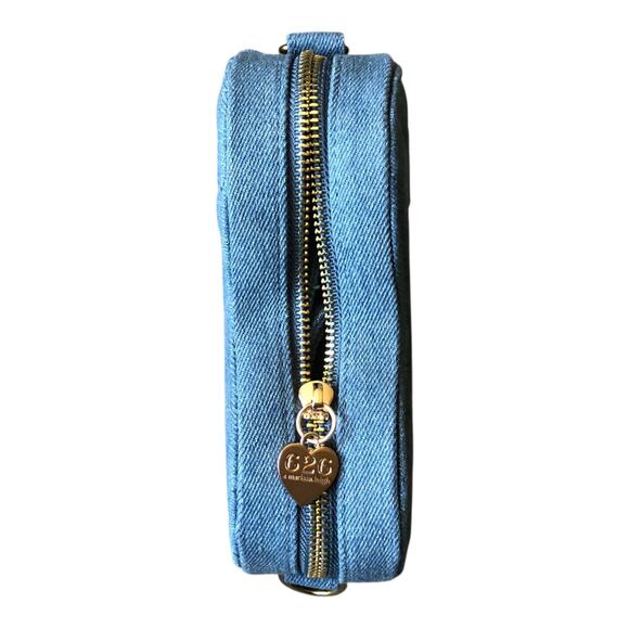 Fashion Statement Womens Crossbody Bag Denim Heart Shape Pewter Gold Chain Strap - Picture 14 of 16